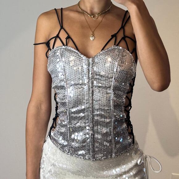 Silver Sequined Corset Top - Picture 1 of 5
